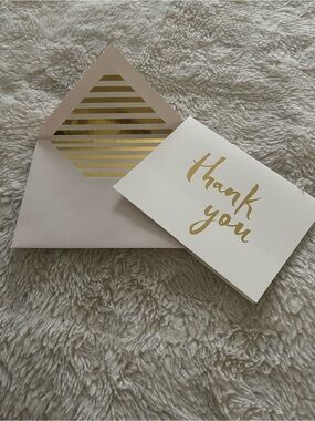 kate spadeElegant Gold Script Thank You Card and Lined Envelope - White and Gold